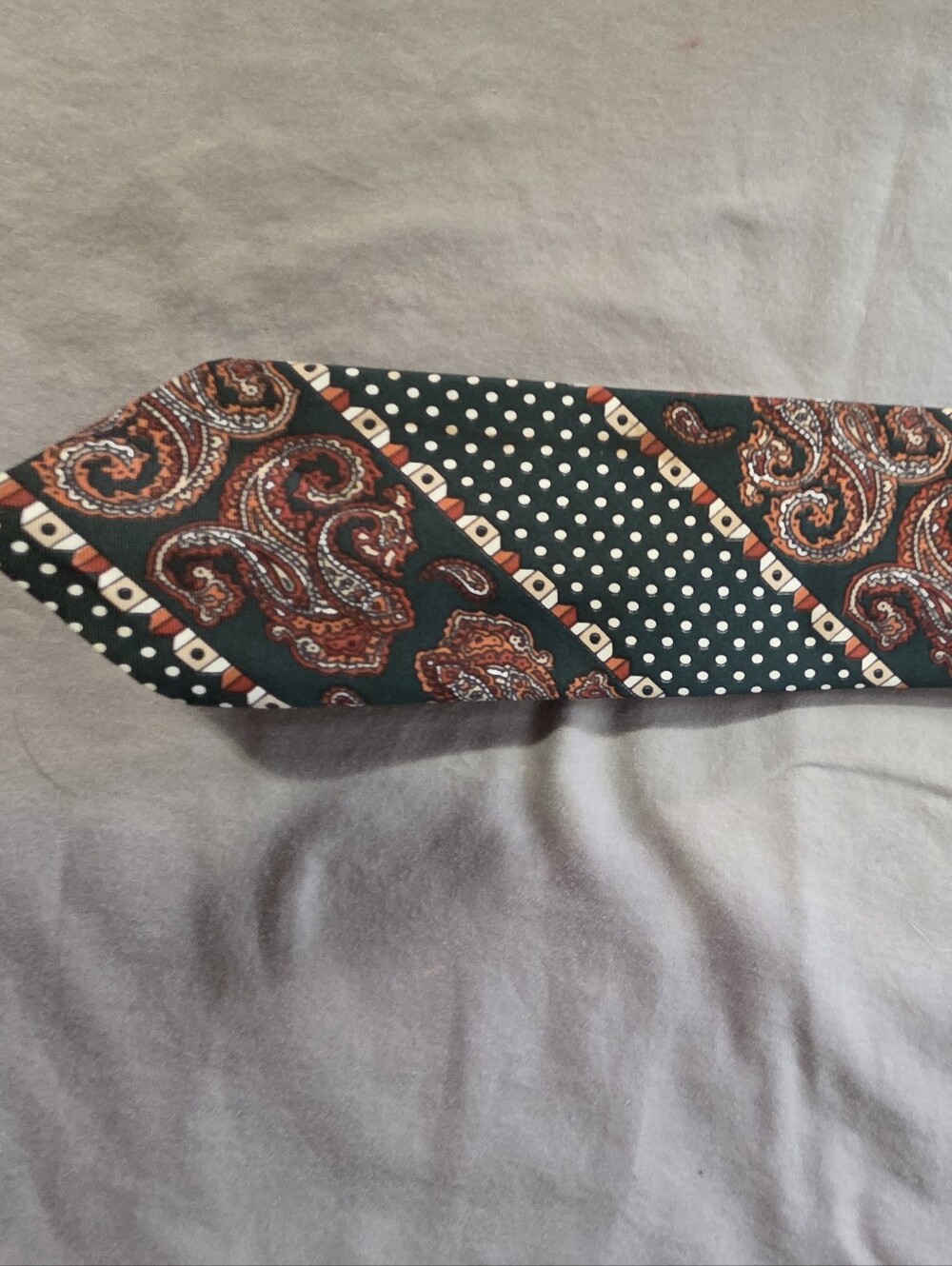 Classic Paisley & Polka Dot Silk Tie in Dark Green and Rust